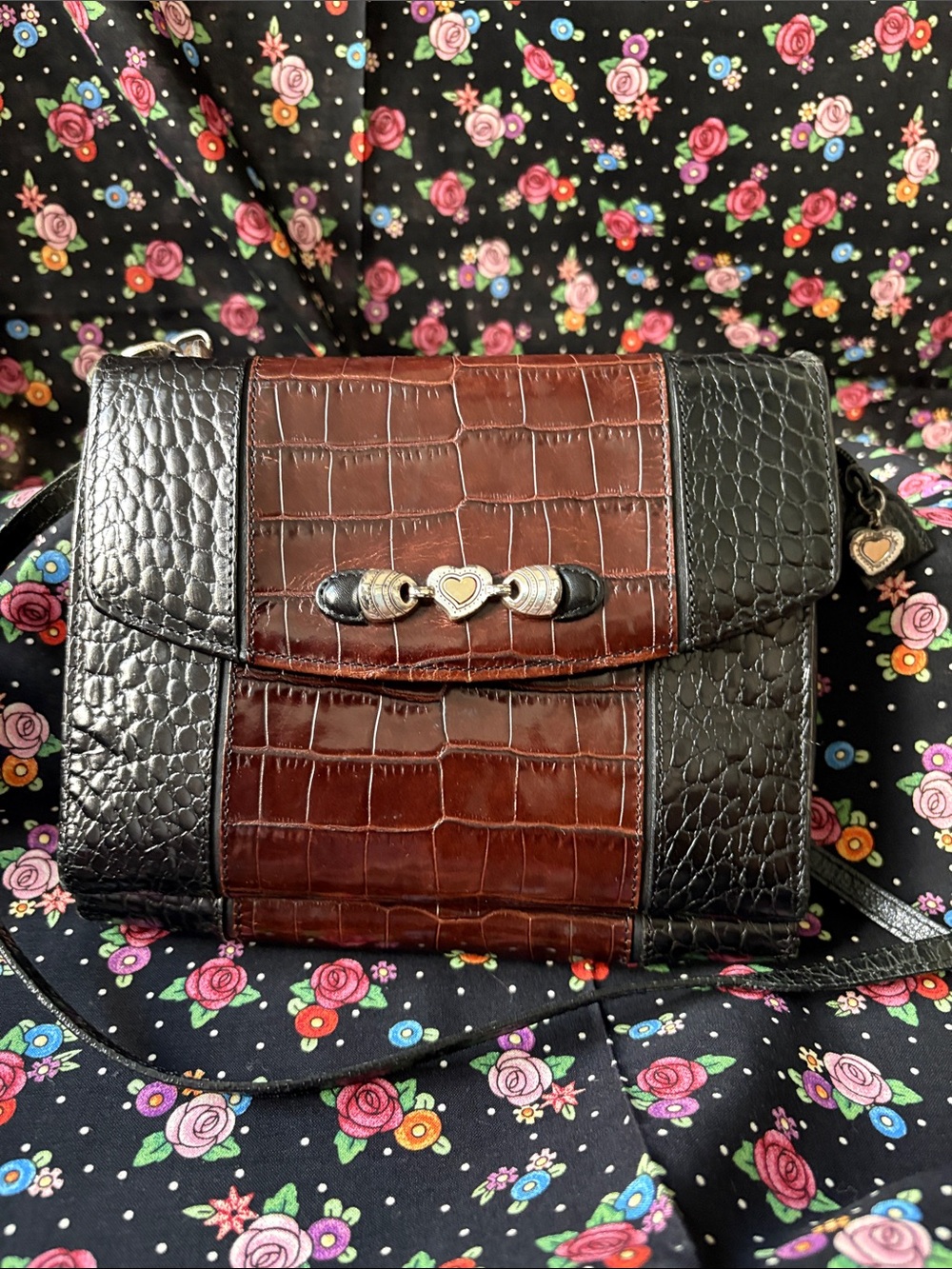 Brighton  Two-Tone Black and Brown Croc-Embossed Purse